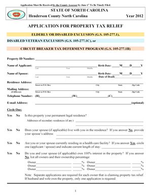 North Carolina Property Tax Relief Application