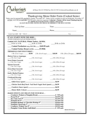 Thanksgiving Menu Order Form