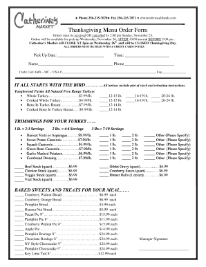 Thanksgiving Menu Order Form
