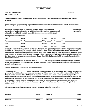 Pet Provision Lease Addendum