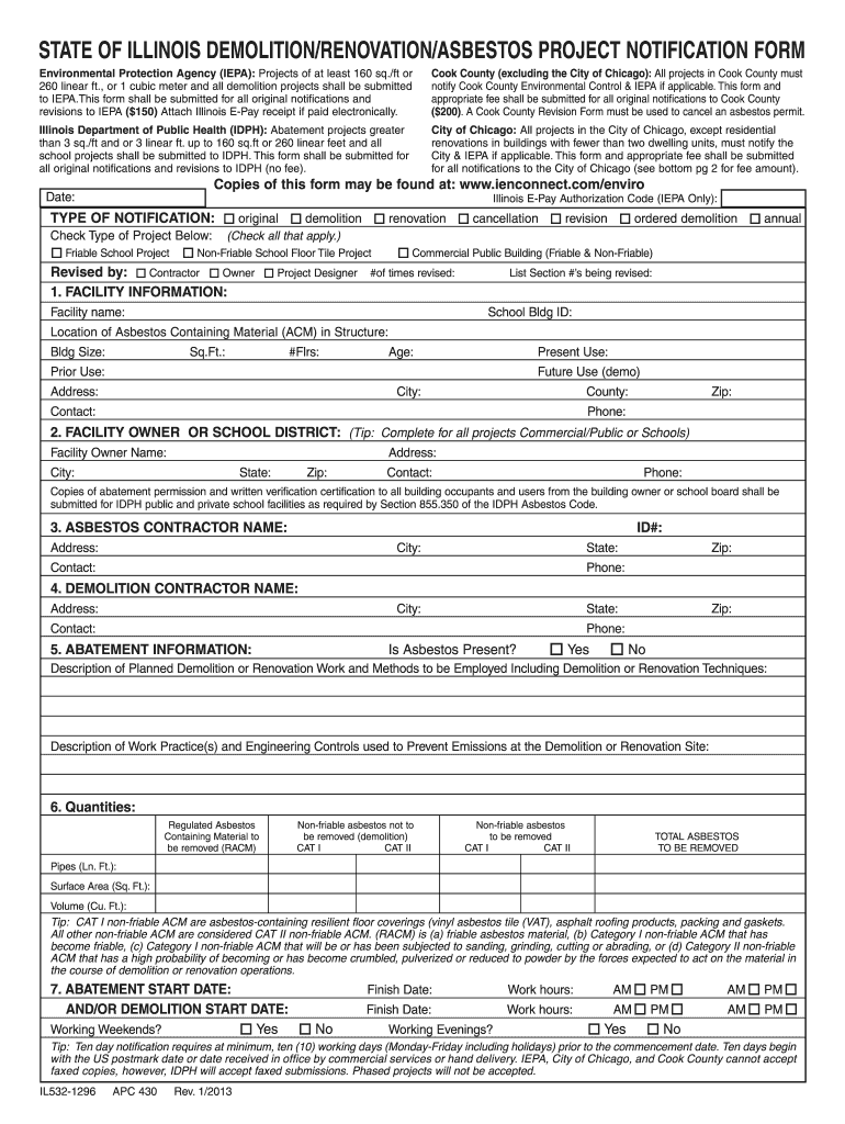 illinois asbestos project notification form Preview on Page 1