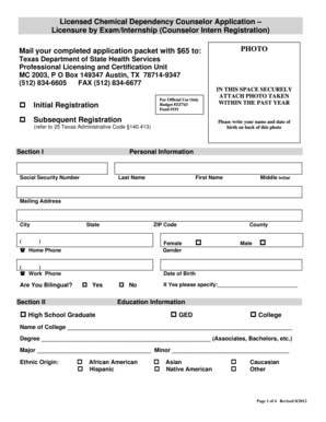 Licensed Chemical Dependency Counselor Application