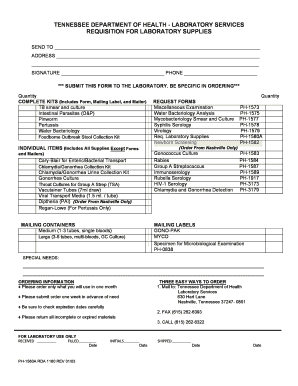 Tennessee Laboratory Supplies Requisition Form