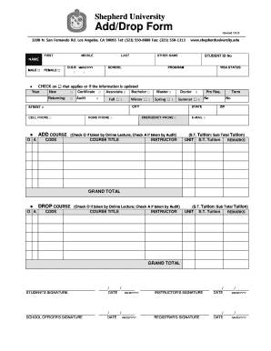 Shepherd University Add/Drop Form
