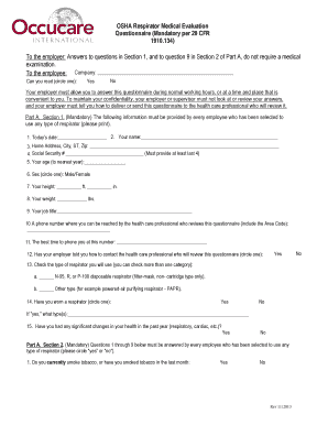 OSHA Respirator Medical Evaluation Questionnaire
