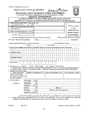 Application Form for PG/Diploma/Certificate Programme