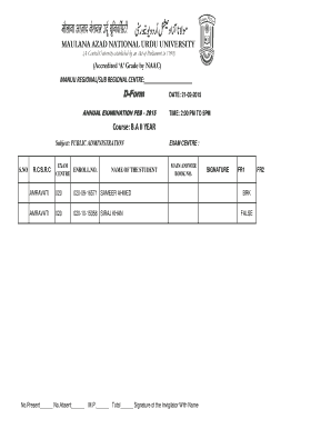 Maulana Azad National Urdu University Exam Attendance Form