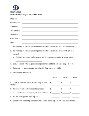 Subcontractor Qualification Form