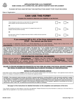 US Passport Name Change and Correction Form