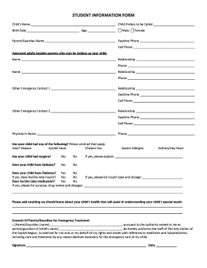 Arts Center Camp Registration Form