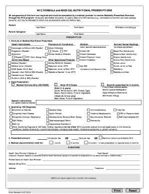 WIC Formula Prescription Form