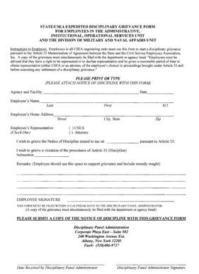 State CSEA Expedited Disciplinary Grievance Form