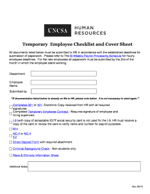 Temporary Employee Checklist and Cover Sheet