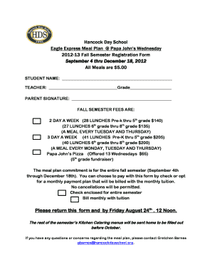 Hancock Day School Eagle Express Meal Plan Papa John's ... - hancockdayschool