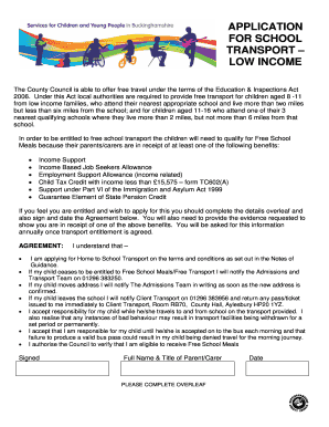 UK Low Income School Transport Application