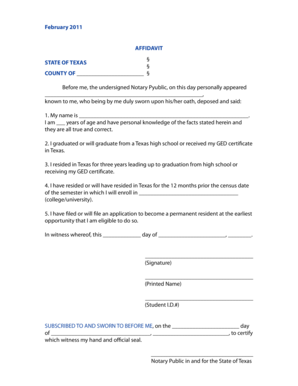 Texas Residency Affidavit for College Admission