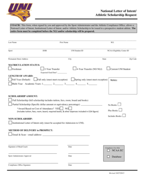 National Letter of Intent/Athletic Scholarship Request