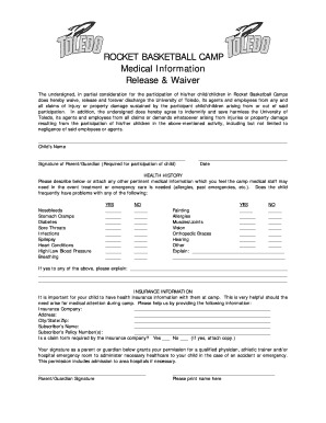 Rocket Basketball Camp Medical Waiver