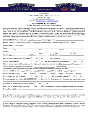 Black Hills Employment Application Form