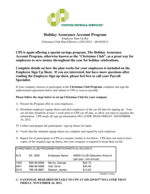 Holiday Assurance Account Program Employer Start Up Kit