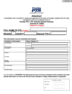 Florida PTA Bylaws Approval Form