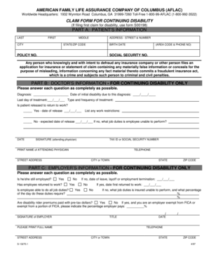 AFLAC Continuing Disability Claim Form
