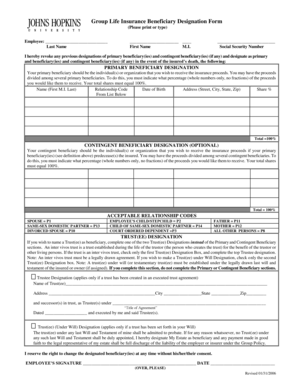 Group Life Insurance Beneficiary Designation Form