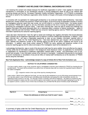 Consent and Release for Criminal Background Check