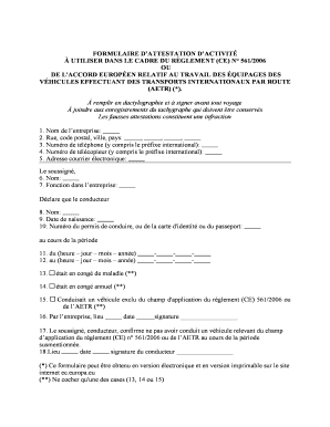 FORMULAIRE D’ATTESTATION D’ACTIVITÉ