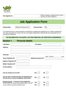 Nycha application - Job Application Form - Loughton Town Council