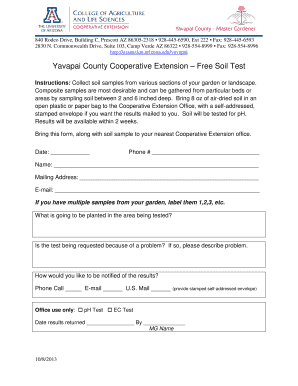 Yavapai County Cooperative Extension Free Soil Test Form