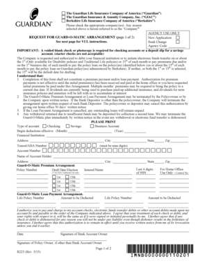 Guard-O-Matic Premium Arrangement Form