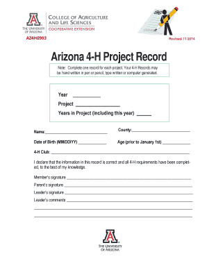 Arizona 4-H Project Record