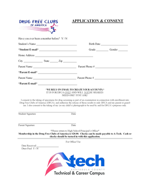 Drug Free Clubs of America Application and Consent