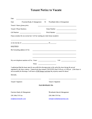Tenant Notice to Vacate