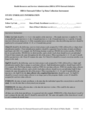 HRSA SPNS Outreach Follow Up Data Collection Form