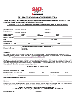 Ski Staff Booking Agreement Form