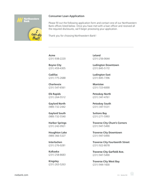 Northwestern Bank Consumer Loan Application