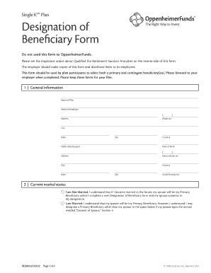 Single KSM Plan Beneficiary Designation Form