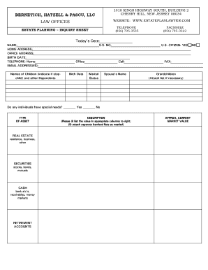 Estate Planning Inquiry Sheet