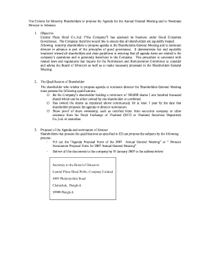 Criteria for Minority Shareholders to Propose Agenda and Nominate Directors