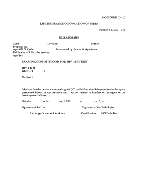 LIC HIV Test Form