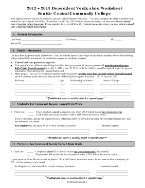 2012-2013 Dependent Verification Worksheet