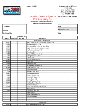 346 Boat Store Order Form