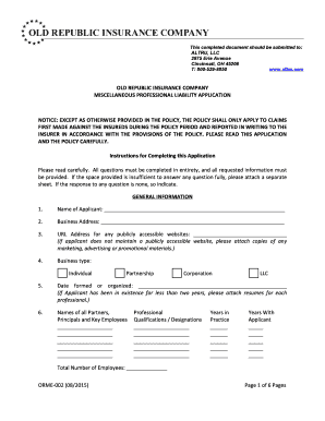 Old Republic Professional Liability Application