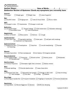 Endocrine Review of Systems Form