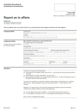ASIC Form 507 Report as to Affairs