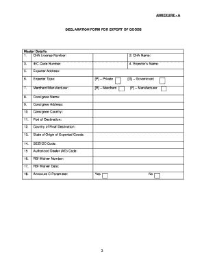 Declaration Form for Export of Goods