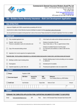 Multi Unit Development Home Warranty Insurance Application
