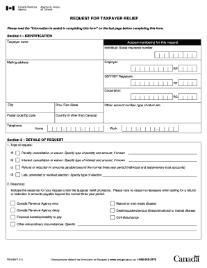 Canada Taxpayer Relief Request Form